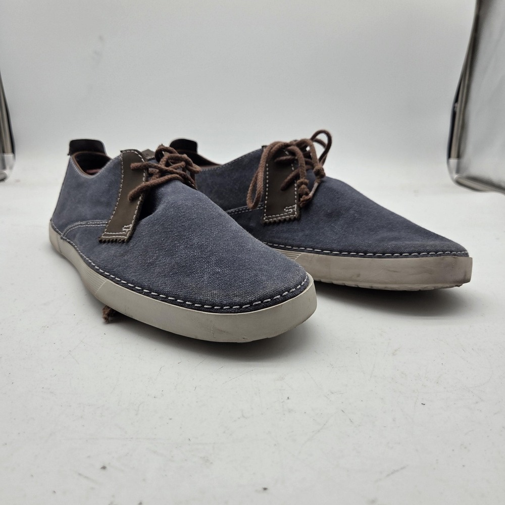 Clarks Shoes Mens Size 11.5 Blue Canvas Leather Lace Up Casual Sneakers